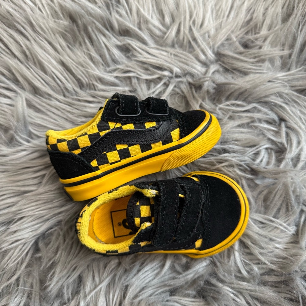 Vans Kids Black and Yellow Checkered Sneakers